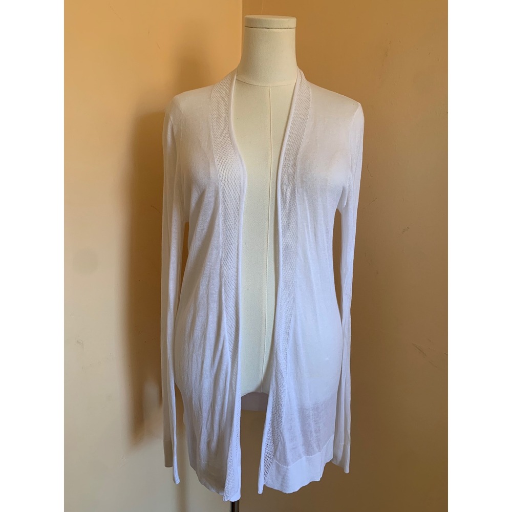 TJX White Linen Viscose Blend Open Front Cardigan Sweater Lightweight Knit